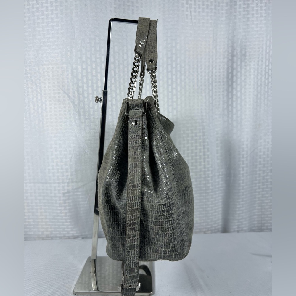 4257: Michael Kors Hamilton Lizard Embossed Leather Shoulder Bag Gray - Picture 3 of 14